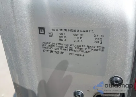 2007 Chevrolet Impala Lt z USA, uszkodzony, nr VIN 2G1WT58K779391841